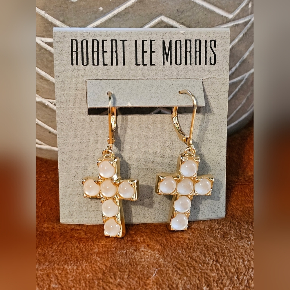 Robert Lee Morris Silver and White Cross Earrings - Picture 8 of 13